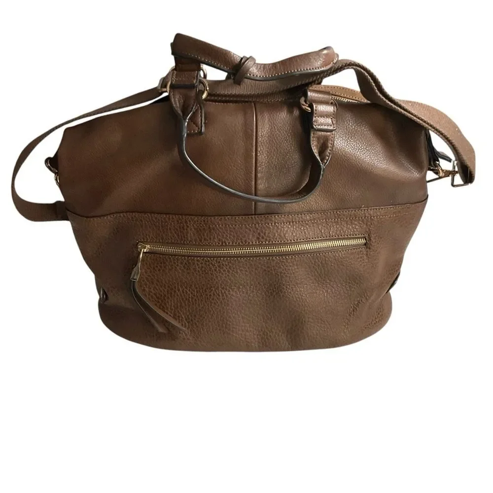 Unbranded Mixed Material Brown Satchel Handbag Detachable Strap Crossbody Bag